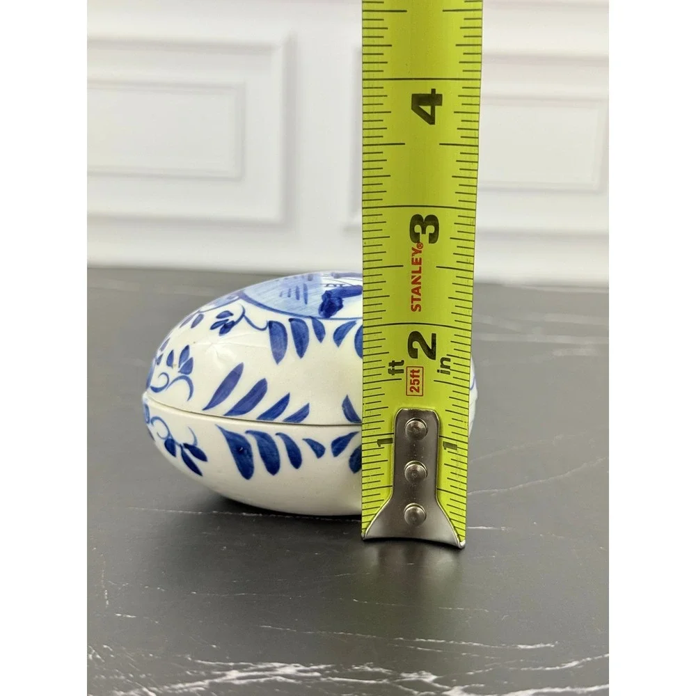 VTG Hand Painted Delfts Blue Holland Ceramic Blue White Windmill Egg Trinket Box